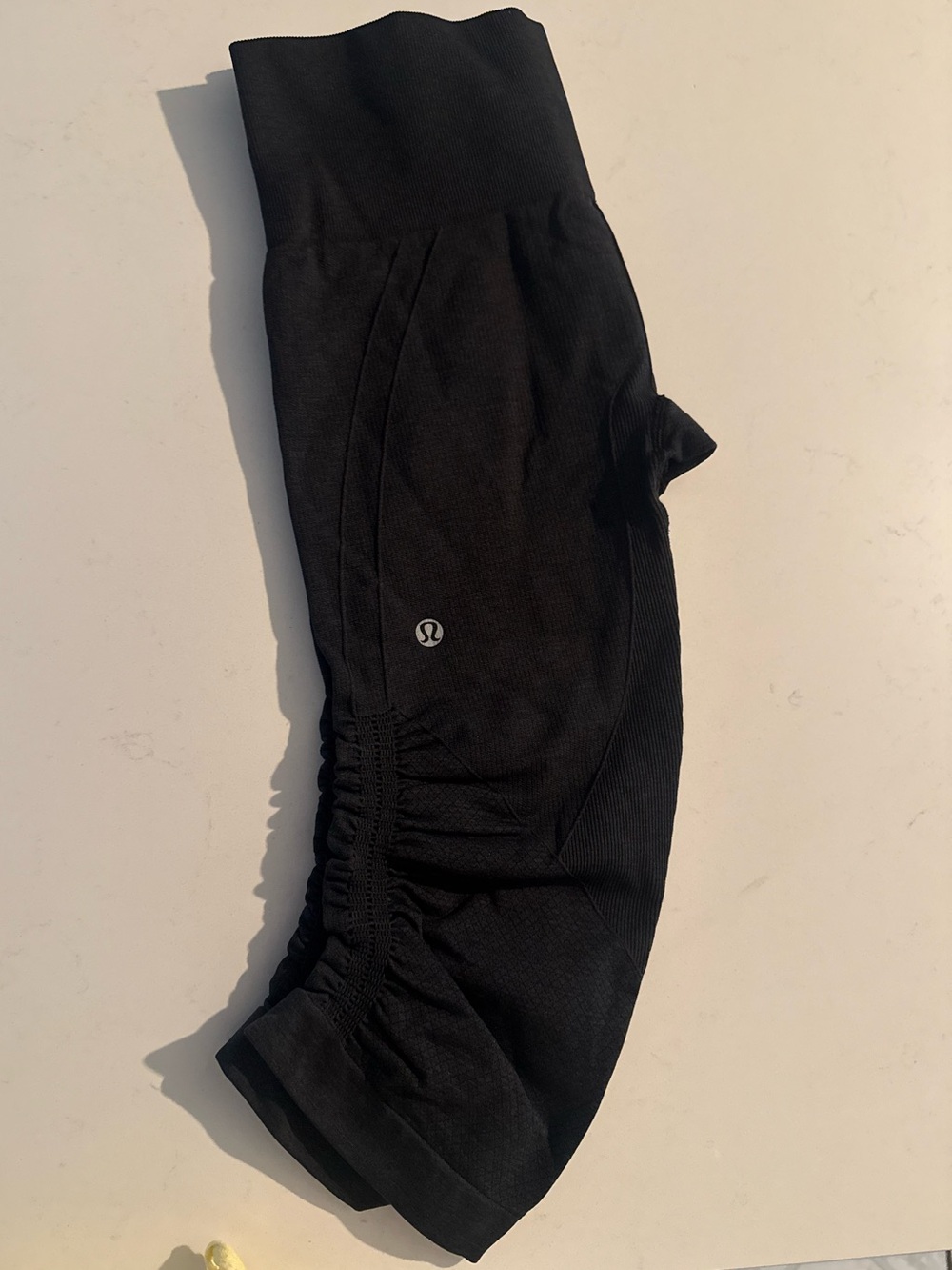 lululemon athletica Black Performance Capri Leggings with Ruched Hem